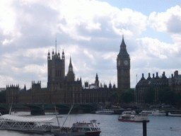 The Westminster Bridge over the Thames river and the Palace of Westminster with the Big Ben, from the Hungerford Bridge