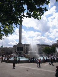 Nelson`s Column and fountain at Trafalgar Square