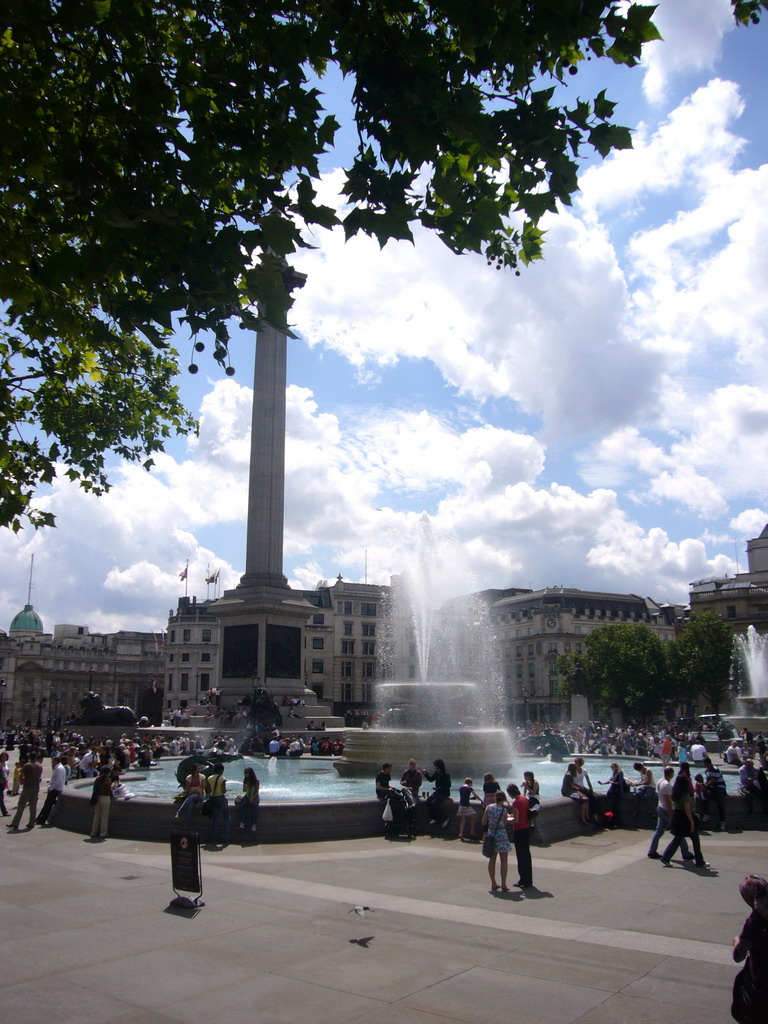 Nelson`s Column and fountain at Trafalgar Square