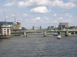 Cannon Street Station, the Southwark Bridge and the Tower Bridge over the Thames river, from the Millennium Bridge