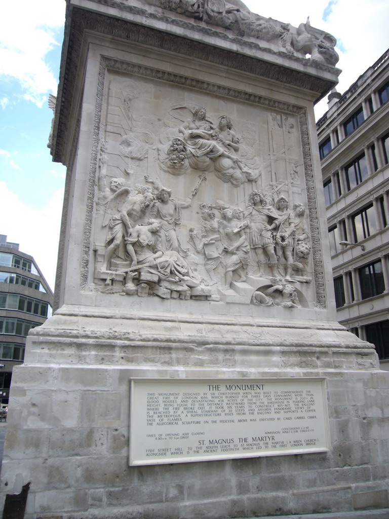 Base of the Monument to the Great Fire of London, with inscription