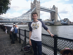 Tim and the Tower Bridge over the Thames river