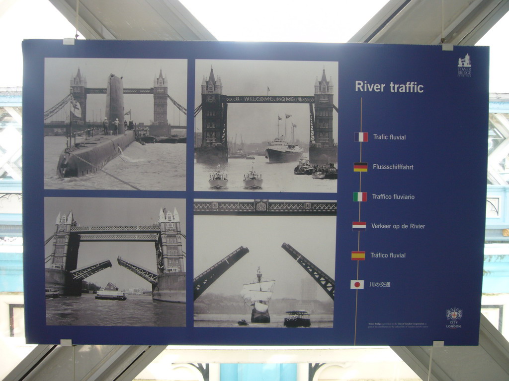 Explanation on river traffic, in the east high level walkway of the Tower Bridge