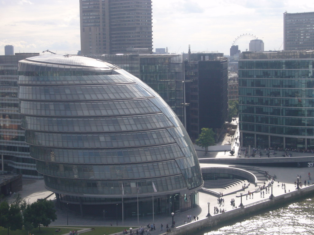 The City Hall and the London Eye, viewed from the west high level walkway of the Tower Bridge