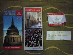 Flyers and tickets for St. Paul`s Cathedral and Westminster Abbey