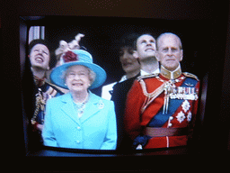 Buckingham Palace, with the British Royal Family at the balcony, during the festivities for the Queen`s Birthday, on television