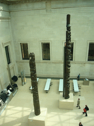 Totem poles in the Queen Elizabeth II Great Court of the British Museum, viewed from above