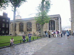 The Chapel Royal of St. Peter ad Vincula at the Tower of London, with two Yeomen Warders (`Beefeaters`)