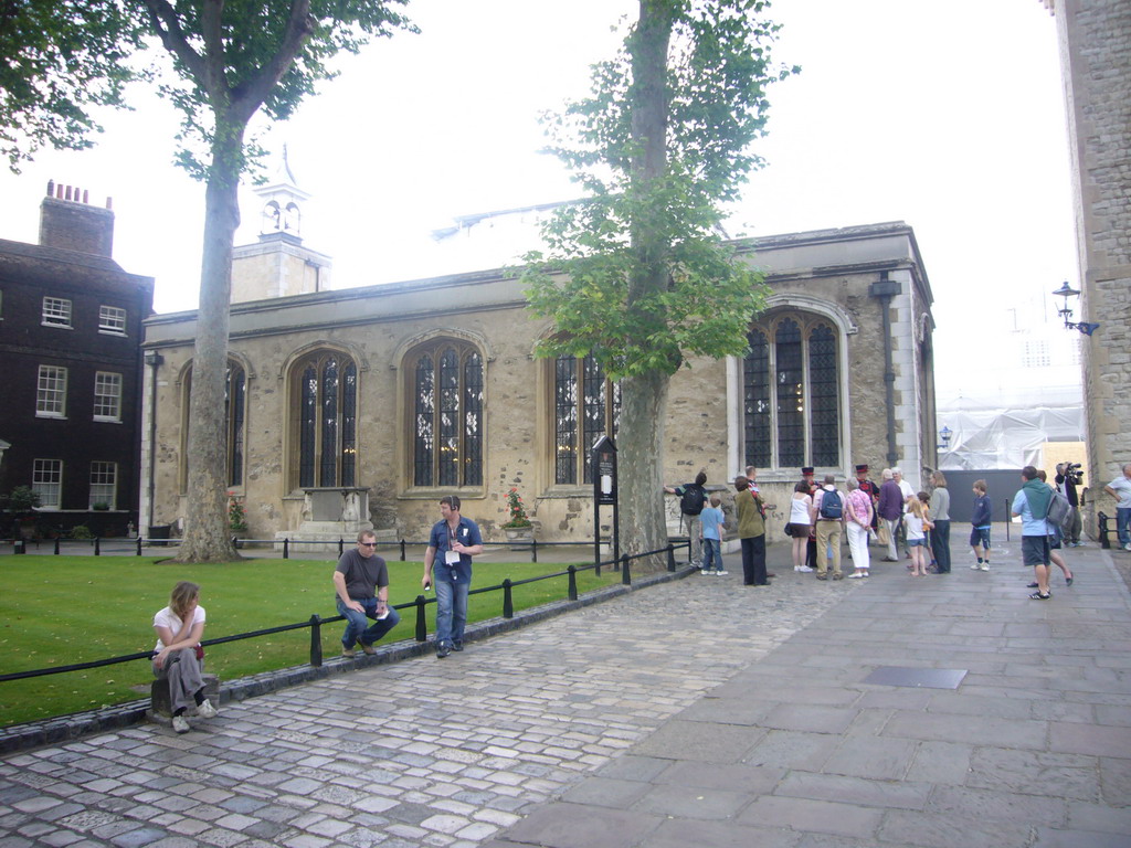 The Chapel Royal of St. Peter ad Vincula at the Tower of London, with two Yeomen Warders (`Beefeaters`)