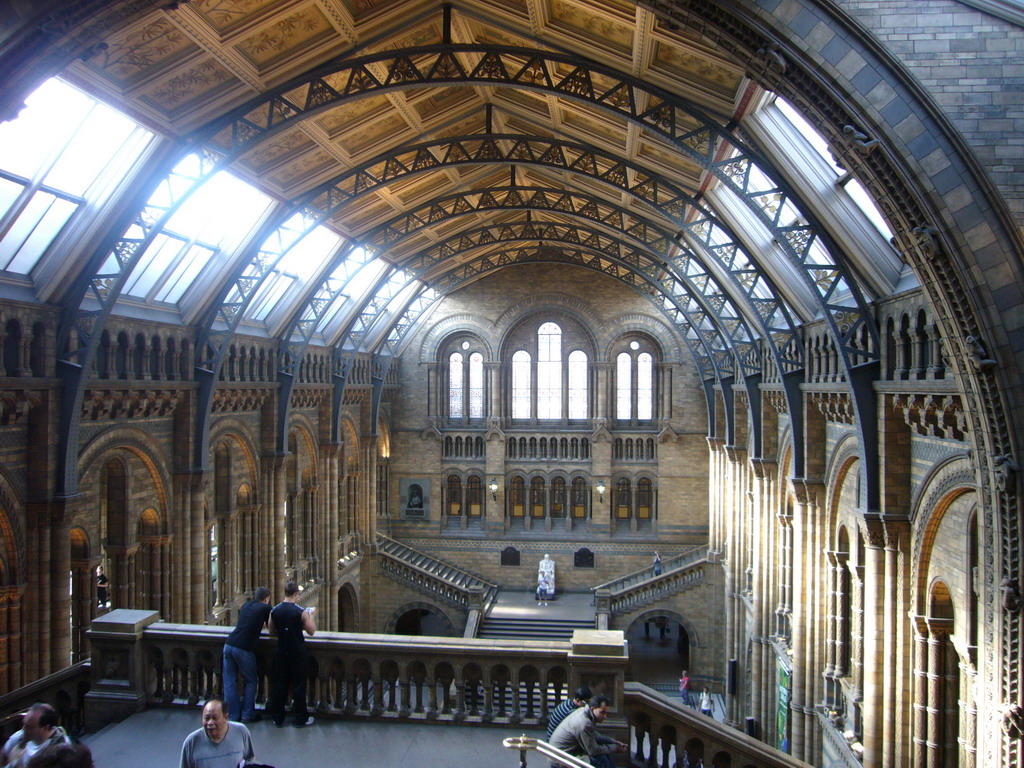 The Central Hall of the Natural History Museum, with the statue of Charles Darwin, from above