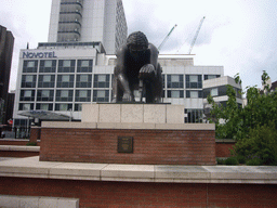 The bronze sculpture `Newton, after William Blake` in front of the British Library