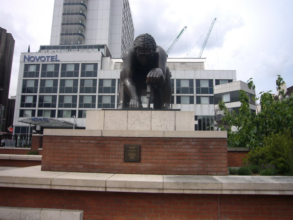 The bronze sculpture `Newton, after William Blake` in front of the British Library