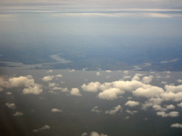 The east coast of England with the Stour, Orwell and Deben rivers, viewed from the airplane from Amsterdam