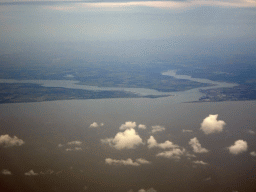 The east coast of England with the Stour and Orwell rivers and Harwich International Port, viewed from the airplane from Amsterdam