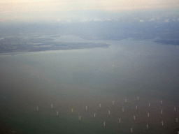 The east coast of England with the Blackwater river and the Gunfleet Sands Offshore Wind Farm, viewed from the airplane from Amsterdam