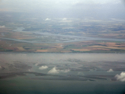 The east coast of England with the Crouch and Roach rivers, viewed from the airplane from Amsterdam