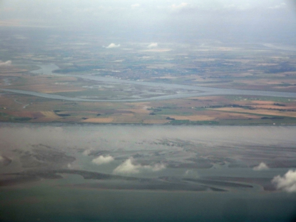 The east coast of England with the Crouch and Roach rivers, viewed from the airplane from Amsterdam