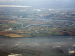 The east coast of England with the Crouch and Roach rivers, viewed from the airplane from Amsterdam