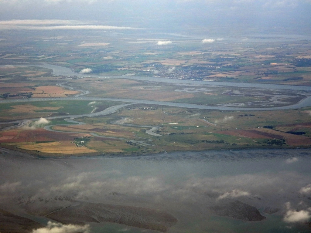 The east coast of England with the Crouch and Roach rivers, viewed from the airplane from Amsterdam