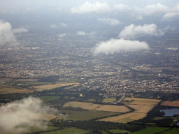 Buildings and houses on the east side of London, viewed from the airplane from Amsterdam
