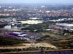 The DLR Beckton Depot, the Beckton Gas Works and the Gallions Reach Shopping Park, viewed from the airplane from Amsterdam