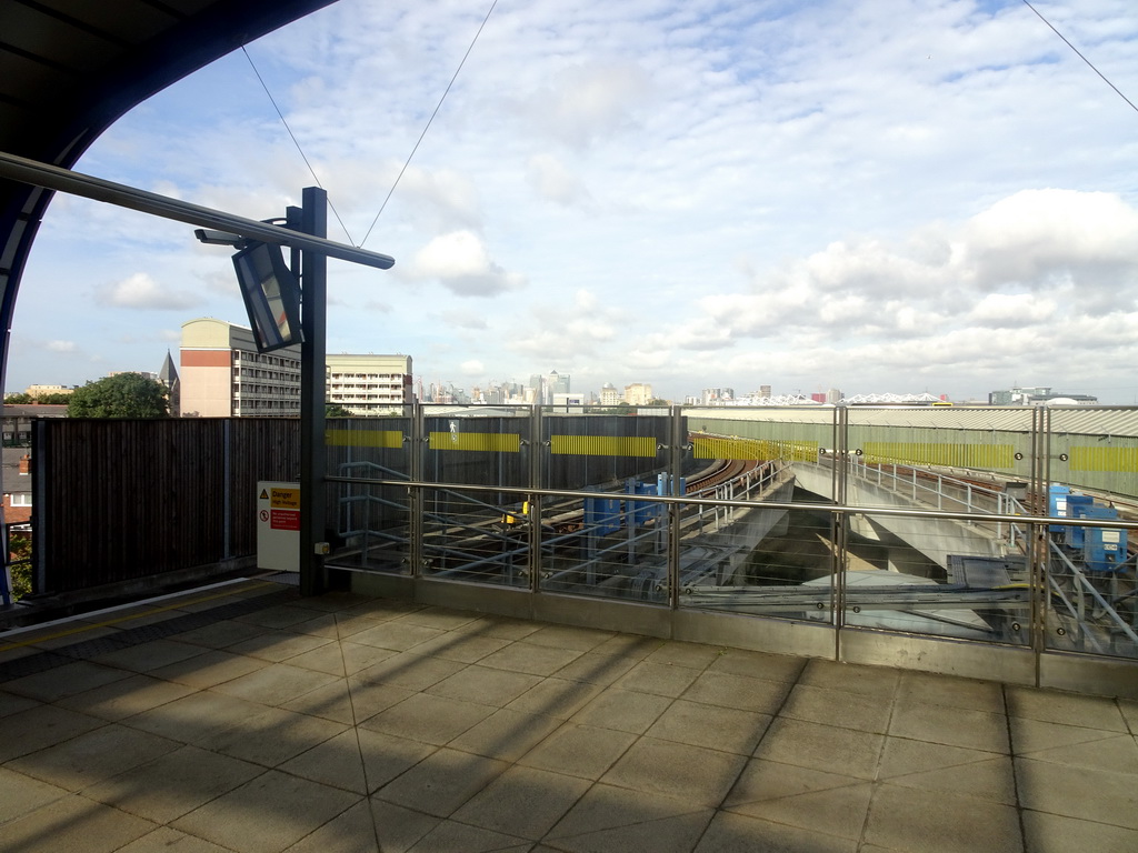 The London City Airport railway station, with a view on the city center