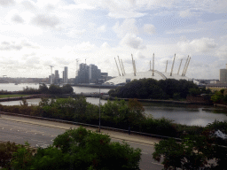 The Thames river and the O2 Arena, viewed from the train from the London City Airport to the city center