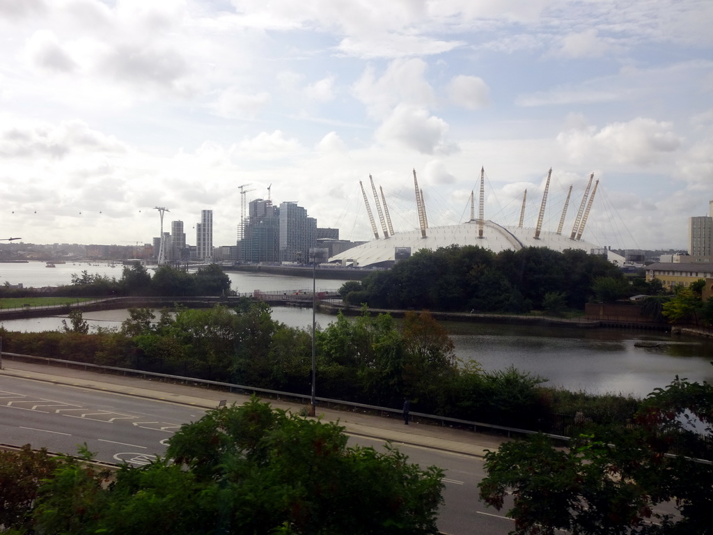 The Thames river and the O2 Arena, viewed from the train from the London City Airport to the city center