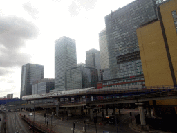 Skyscrapers at the Canary Wharf district, viewed from the train from the London City Airport to the city center