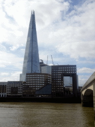 The Thames river and the Shard building, viewed from the staircase on the northeast side of London Bridge