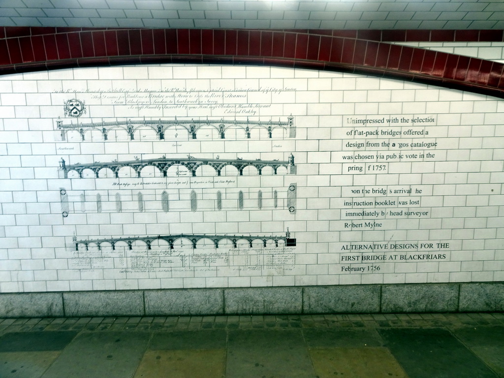 Drawings of the alternative designs for the first Blackfriars Bridge, under the Blackfriars Bridge over the Thames river
