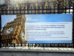 Information on the renovation of the Big Ben at the Palace of Westminster