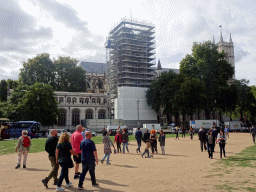 St. Margaret`s Church, under renovation, and Westminster Abbey, viewed from the Parliament Square Garden