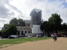 St. Margaret`s Church, under renovation, and Westminster Abbey, viewed from the Parliament Square Garden