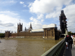 The Thames river and the Palace of Westminster with the Big Ben, viewed from the Westminster Bridge