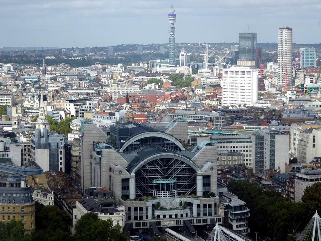 The Charing Cross Railway Station and the BT Tower, viewed from capsule 17 of the London Eye
