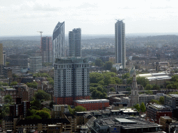 The Strata SE1 building, the One The Elephant building, the UNCLE Elephant and Castle building, Christ Church and the Imperial War Museum, viewed from capsule 17 of the London Eye