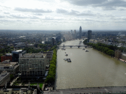 Boats in the Thames river, the Westminster Bridge, the Lambeth Bridge, the Vauxhall Bridge and the St. George Wharf Tower, viewed from capsule 17 of the London Eye