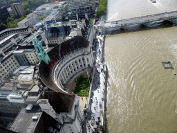 The Westminster Bridge over the Thames river and the County Hall, viewed from capsule 17 of the London Eye