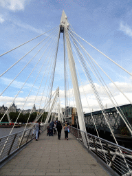 The southern Golden Jubilee Bridge and the Hungerford Bridge over the Thames river