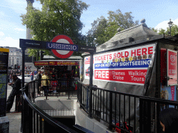 Entry to the Charing Cross subway station at the east side of Trafalgar Square