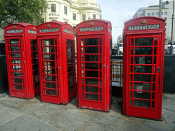 Telephone boxes at the crossing of Duncannon Street and the Strand street