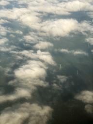 Windmills in the North Sea, viewed from the airplane from Amsterdam