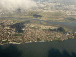 The Thames river and the town of Canvey Island, viewed from the airplane from Amsterdam