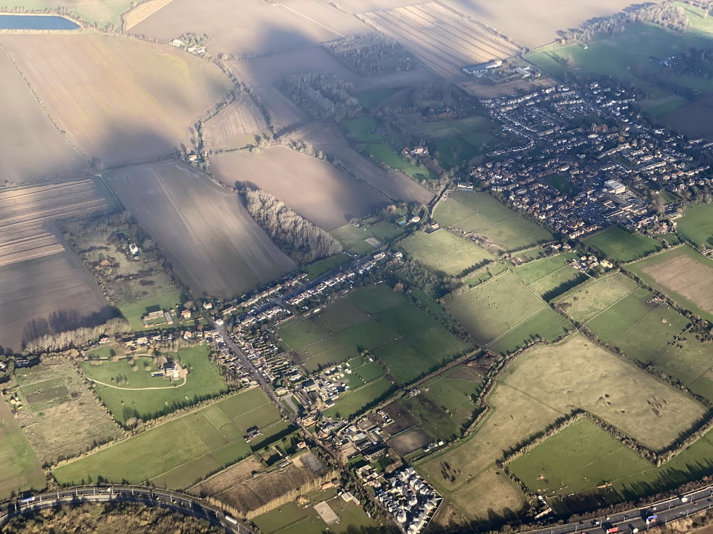 The towns of Baker Street and Orsett, viewed from the airplane from Amsterdam