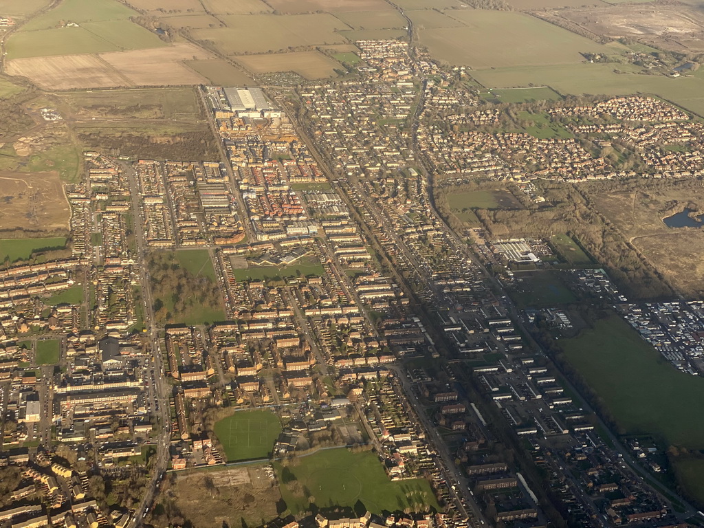 The town of South Ockendon, viewed from the airplane from Amsterdam