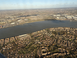 The Thames river and the town of Thamesmead, viewed from the airplane from Amsterdam