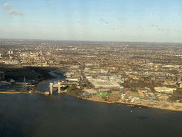 The Thames river, the Barking Creek Barrier and the Beckton Sewage Treatment Works, viewed from the airplane from Amsterdam