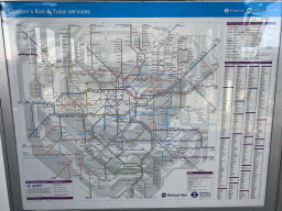 Map of the London Rail and Subway network, at the London City Airport railway station