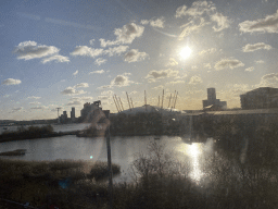 The Thames river and the O2 Arena, viewed from the train from the London City Airport to the city center